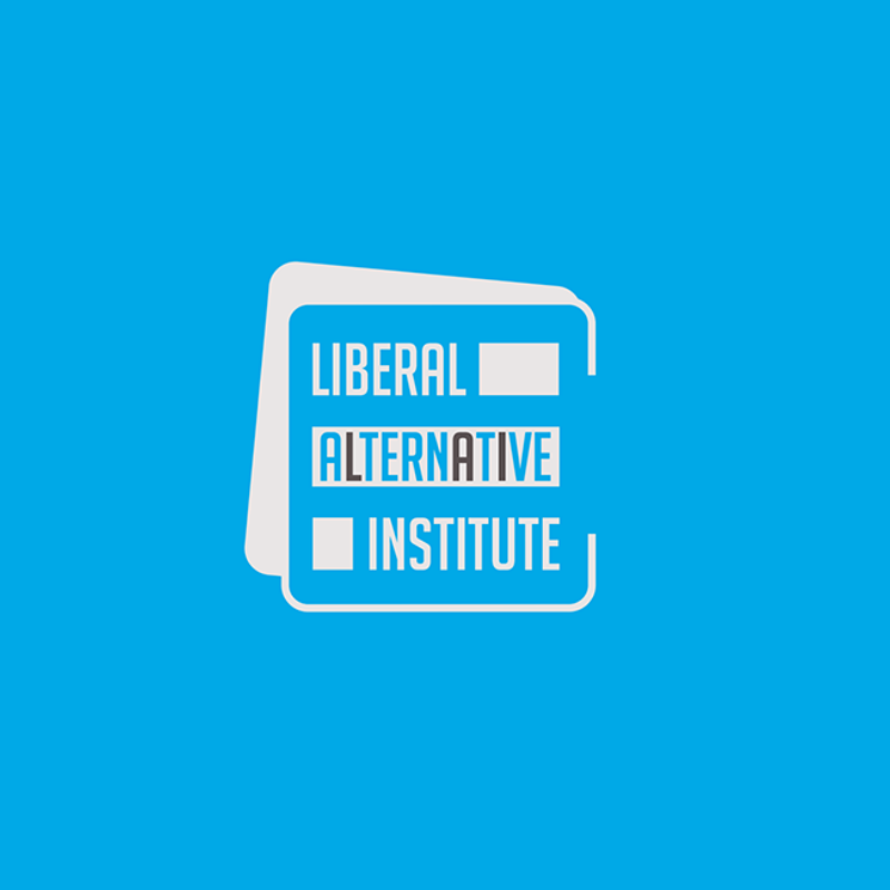 Liberal Alternative Institute, North Macedonia logo on blue background